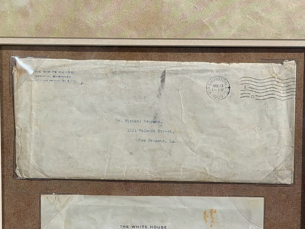 An envelope of the letter from President Theodore Roosevelt, 1909